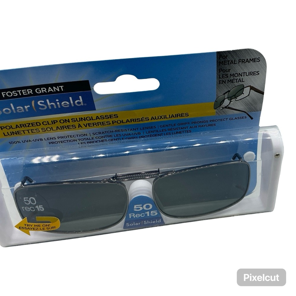 Foster Grant Solar Shield Polarized Clip On Sunglasses 50 Rec 15 Gray Lens NEW - Picture 2 of 3